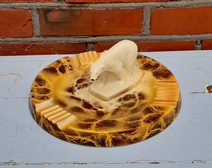 Egersund Fayance ashtray with polar bear , Art deco ashtray, Vintage ashtray, Norwegian porcelain