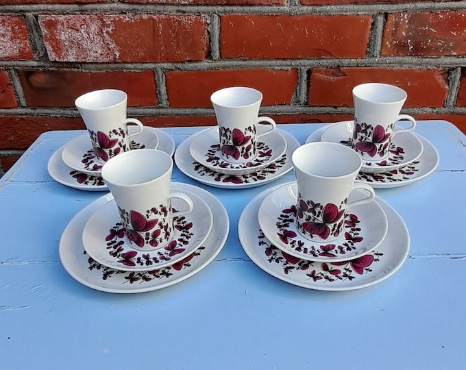 15 psc lott rorstrand Grace, Breakfast trio, Vintage porcelain, Swedish design, Tableware, Houseware, Rare swedish porcelain. Mid-century