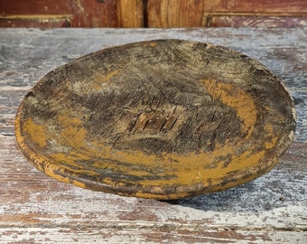 Rare Vintage Rustic Cake Stand: Farmhouse Primitive Antiques with Rosemaling and Hand Carved Norwegian Folk Art