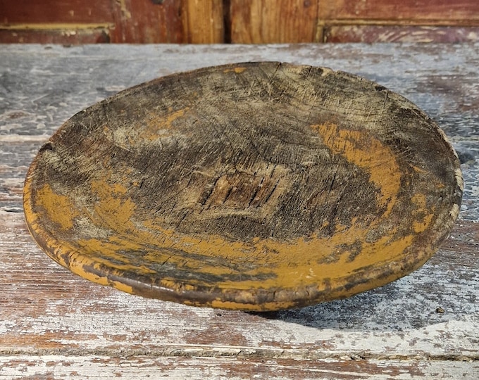 Rare Vintage Rustic Cake Stand: Farmhouse Primitive Antiques with Rosemaling and Hand Carved Norwegian Folk Art