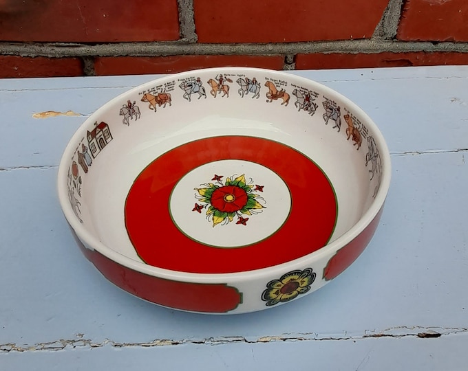 Porcelain Wedding Procession Ale Bowl - Hand-painted Nordic Pattern - Norwegian Folk Art - Rare Norwegian Decor