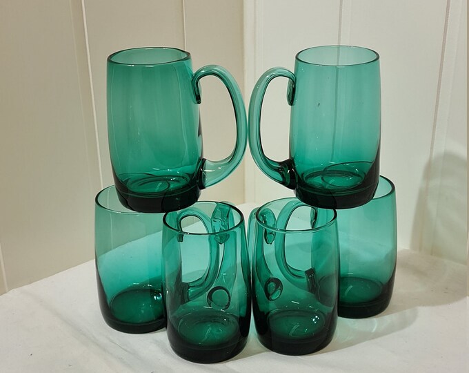 Vintage Hadeland of Norway Beer Glasses - Set of 6 Green 0.33 cl Mugs, Willy Johansson Design