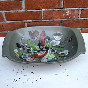 Rose painted trau-tray, Norwegian folk art, wooden rose painting handmade vintage, mid-century folkart, Norwegian hand made trough