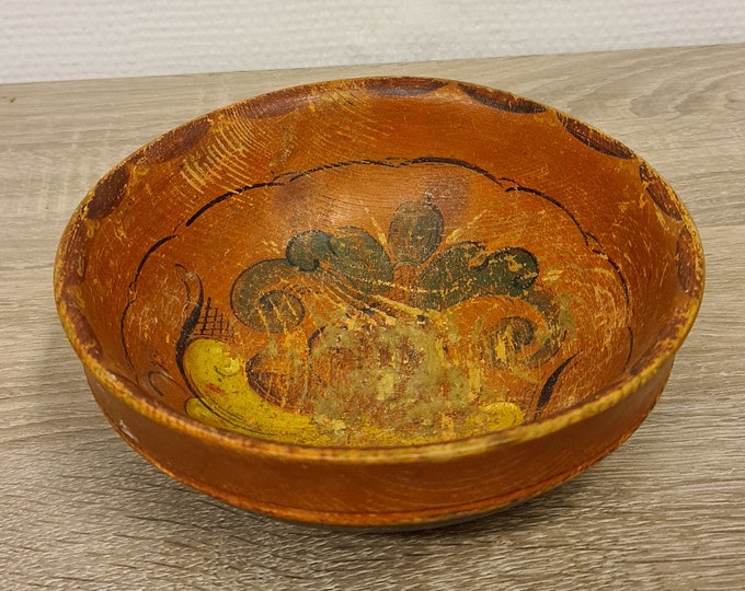 Norwegian rosemaling, Vintage bowl rosemalt, Rosemalt bowl folkart, rustic and mid-century