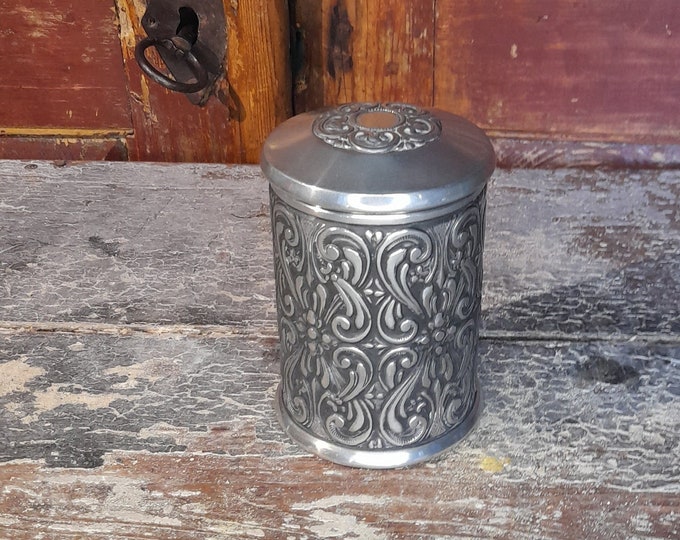 Pewter storage box, Norwegian hand made, folkart, mid-century, rare object, vintage tin box, viking pattern, teak wood, yewelry box