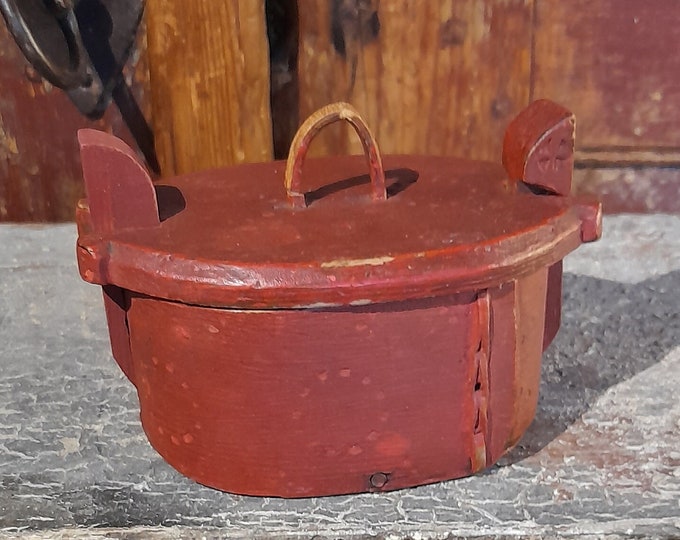 Stunning Handmade Tin Box from Norway - Rustic and Primitive Norwegian Design - Antique Tin with Chip Carvings and Red Patina