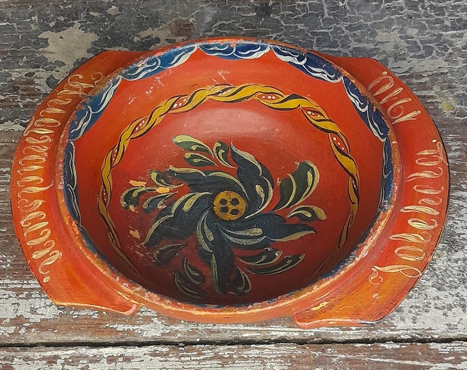 vintage folkart trau-tray, Norwegian folk art, wooden rose painting handmade vintage, 1900s folkart, Norwegian hand made trough, rosemaling