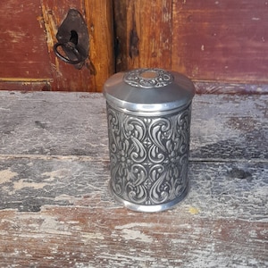 Pewter storage box, Norwegian hand made, folkart, mid-century, rare object, vintage tin box, viking pattern, teak wood, yewelry box