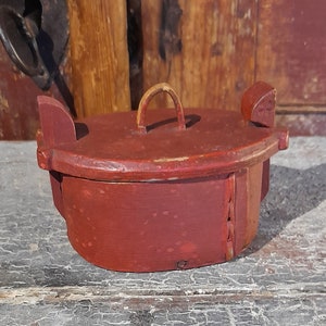 Stunning Handmade Tin Box from Norway - Rustic and Primitive Norwegian Design - Antique Tin with Chip Carvings and Red Patina