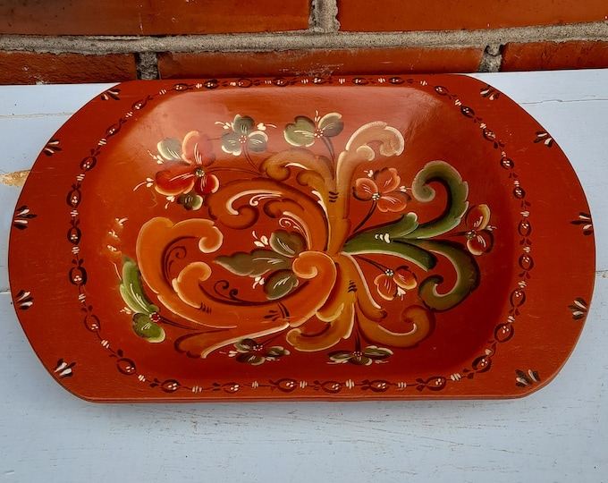 Rose painted barrel, Norwegian folk art, wooden rose paint handmade vintage, mid-century folkart, Norwegian hand made