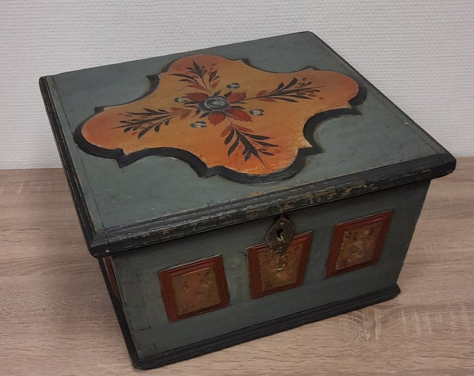 Unique antique transport  chest - Norwegian jewelry box - Scandinavian treasure chest - handmade folkart object