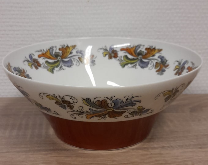 1990s Porsgrund Porcelain Bowl | Hand-Painted Nordic Rosemaling | Scandinavian Serving Dish