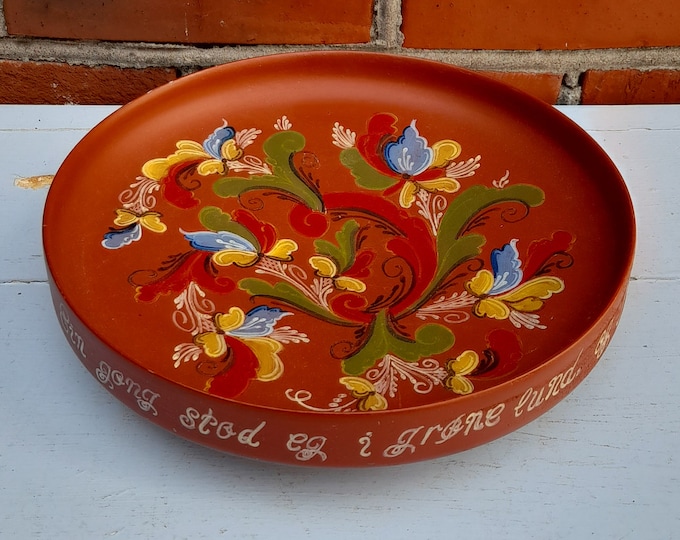 Norwegian Hand Carved Rose Painted Bowl | 1980s Handmade Folk Art Collectible