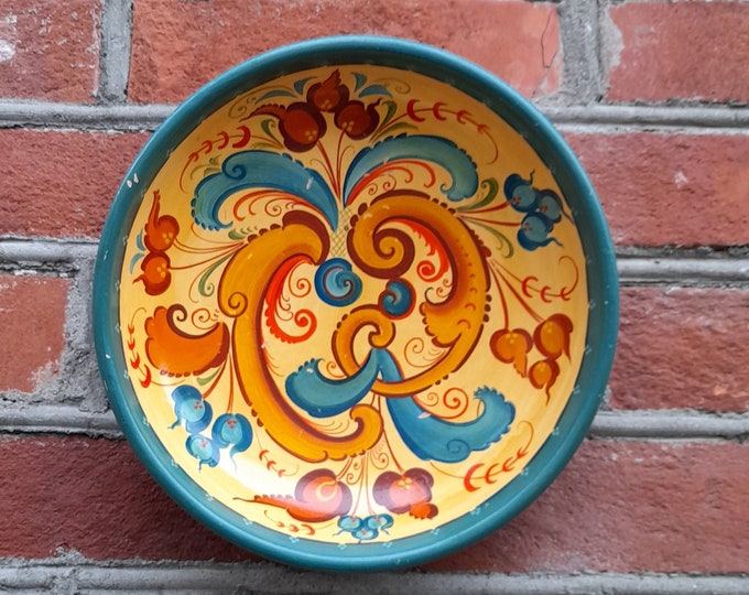 Norwegian rosemaling, Vintage bowl rosemalt, Rosemalt bowl folkart, Rose paint 1960s-1980s Norwegian Folkart, Mid-century