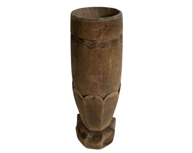 Antique Norwegian Primitive Vase 1896 - Hand-Carved Wood with Stunning Patina