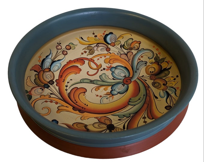 Rose painted Wooden Table Bowl - Vintage rose painted Bowl - Rosemalt Norwegian Table Decor