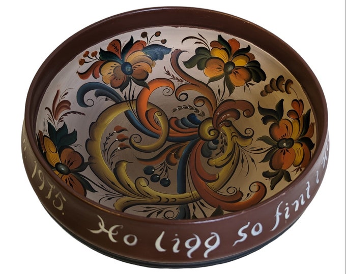 Rose painted Wooden Table Bowl - Vintage rose painted Bowl - Rosemalt Norwegian Table Decor