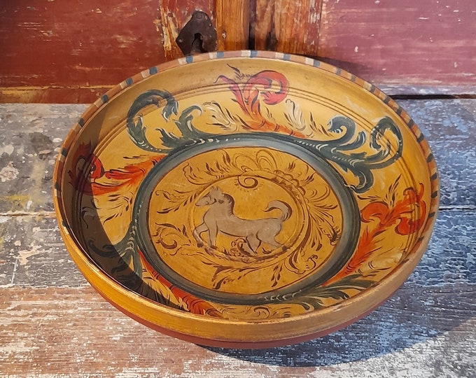 Vintage Folk Art Ale Bowl with Beautiful Inside Motif - Rustic Norwegian Collectible - Vintage Norwegian folk art