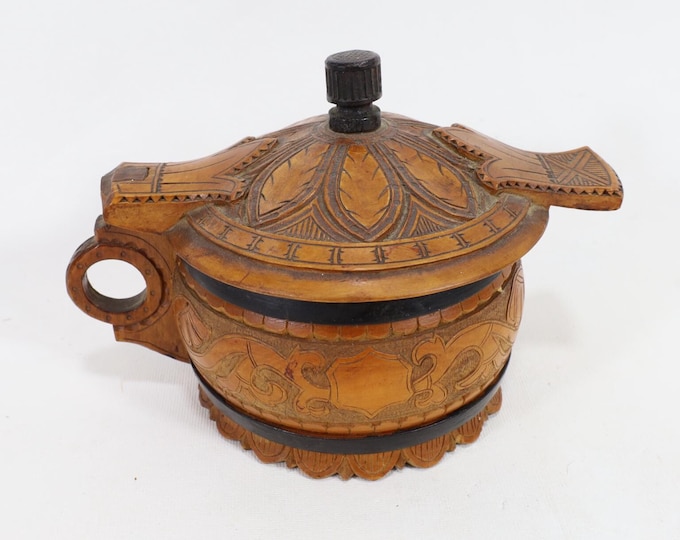 Vintage Norwegian Beer Cup with Unique Chip Carving – 1960s Handmade Gift