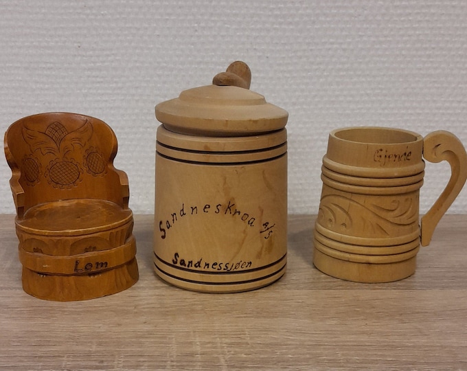 Lot with 3 pieces of souvenirs from Norway, 80-90s, Mid-century, Memories from Norway, Folk art, rose paint, hand made folk-art