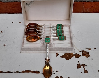Set of 6 psc enamel silver spoon,925S, coffe spoon, silver tableware, Norwegian silver, Silverware, Vintage silver, Norwegian folkart,