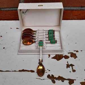 Set of 6 psc enamel silver spoon,925S, coffe spoon, silver tableware, Norwegian silver, Silverware, Vintage silver, Norwegian folkart,