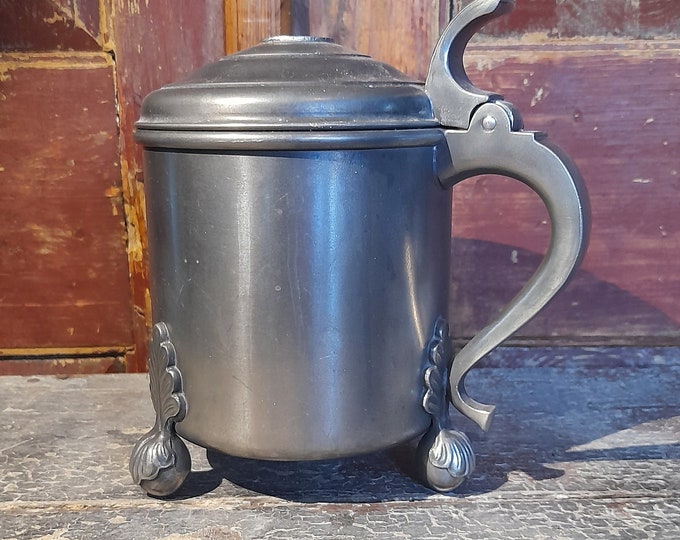 1900s Antique Ale Mug - Norwegian Folk Art - Handcrafted Pewter arts and crafts - Haugerud Tinn