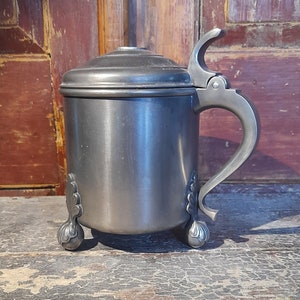 1900s Antique Ale Mug - Norwegian Folk Art - Handcrafted Pewter arts and crafts - Haugerud Tinn