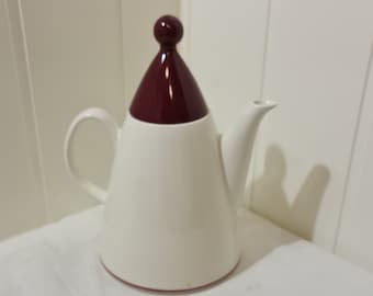 Scandinavian Coffee Pot Red Accent | Modern Ceramic Teapot | Nordic Kitchen Decor | Vintage Tableware