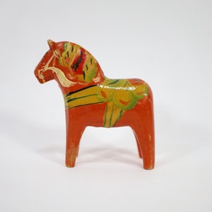 Vintage 1920s Norwegian Hand Carved Wooden Horse | Deep Red Barn Paint | Nordic Collector&#39;s Piece