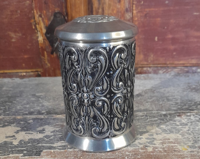 Pewter storage box, Norwegian hand made, folkart, mid-century, rare object, vintage tin box, viking pattern, teak wood, yewelry box