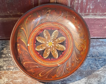 Vintage Ale Bowl from 1900s with Telemark Rosemaling - Farmhouse Primitive Antiques