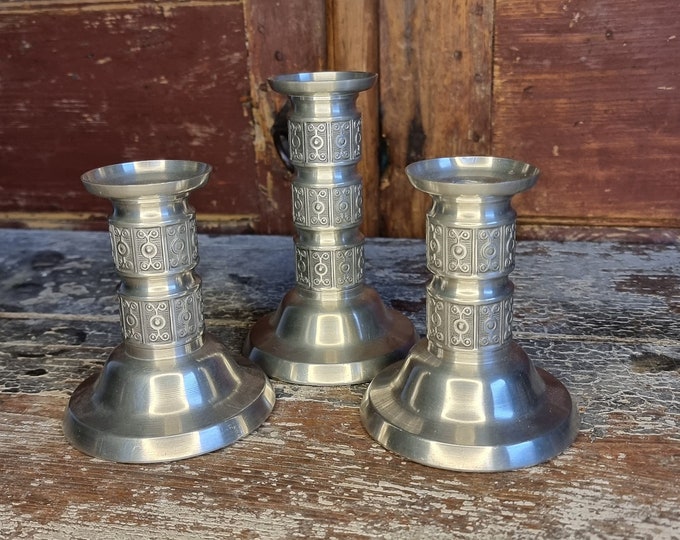 Vintage Trio of Tin Candlestick Holders - Charming Folk Art Accent for Your Home