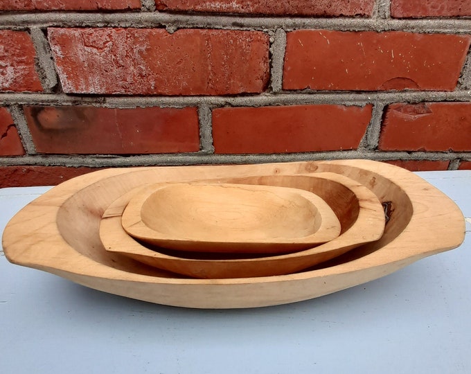 Set of 3 trau / tray, Norwegian handmade folkart,rustic farm antique, hand carved wood, folk-art, mid-century folkart