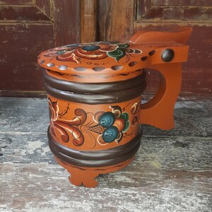 Stunning rose-painted drink cup,Norwegian folk-art,Rosemaling Mid-Century traditinal rosemaling, Interior decor, vintage decor