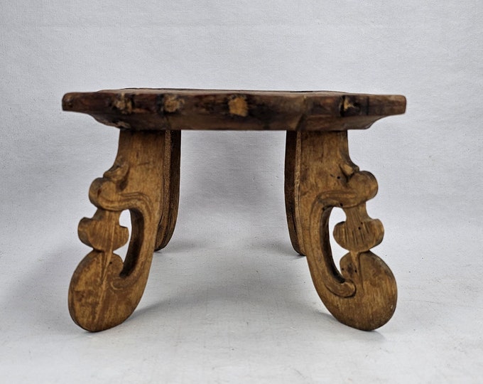 Authentic Antique Wood Kettle Stand with Folk Art Carvings from Norway, 1880-1920