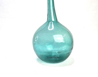 Rare Bottle Shaped Glass Fishing Float | Hand Blown Green Blue Antique Sea Float | Nautical Maritime Decor Centerpiece