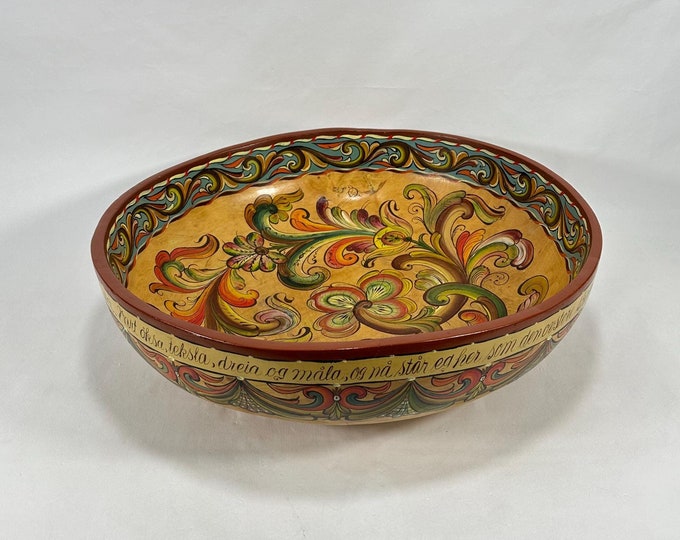 Stunning Large Wooden Bowl with Rose Painting - Unique Nordic Gift Idea