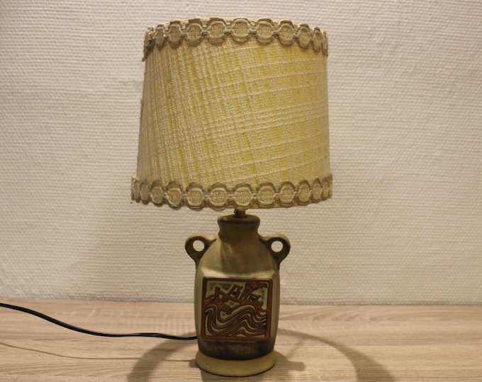 Vintage table top lamp and shade, Danish ceramics, vintage lamp, 1970s, lighting, mid century lamp, minimalistic, Danish design lamp
