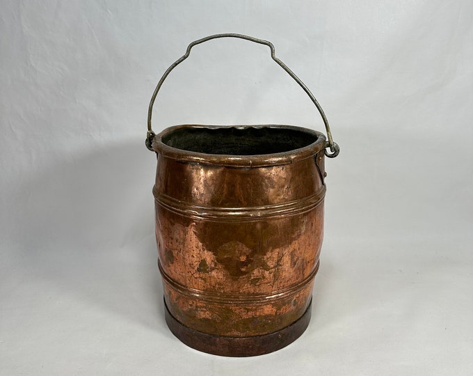 19th Century Copper Bucket with Rustic Patina - Ideal for Planting Flowers or as a Unique Home Accent Piece