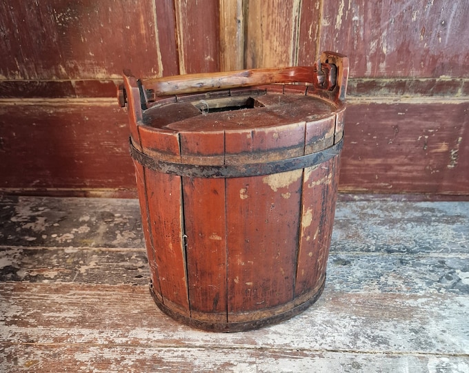 Rustic Primitive Water Bucket in Wood - Authentic Norwegian Antique Farm Antiques - Norwegian folkart rare