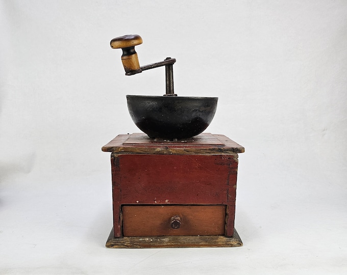 Antique coffee grinder from 1800s - Norwegian Primitive and rustic tool - Kitchen counter decor