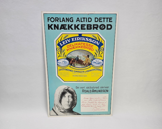 Leiv Eiriksson Delikatesse Shortbread Advertising Plaque - 1930s-1940s Vintage Wall Decor - Unique Garage Decoration