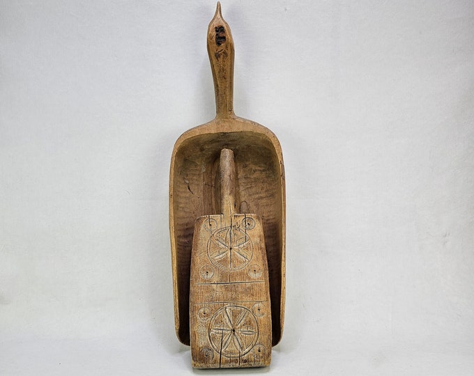 Stunning wooden scoop and wash tree - 1800s rustic and primitive home decor - wooden tool