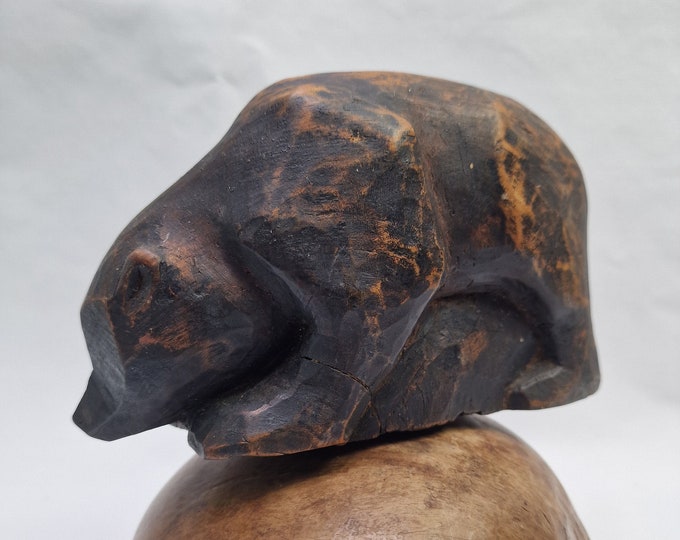 Vintage Mid-century Norwegian Folkart Collectible: Charming Little Bear Figurine for Scandinavian Decor