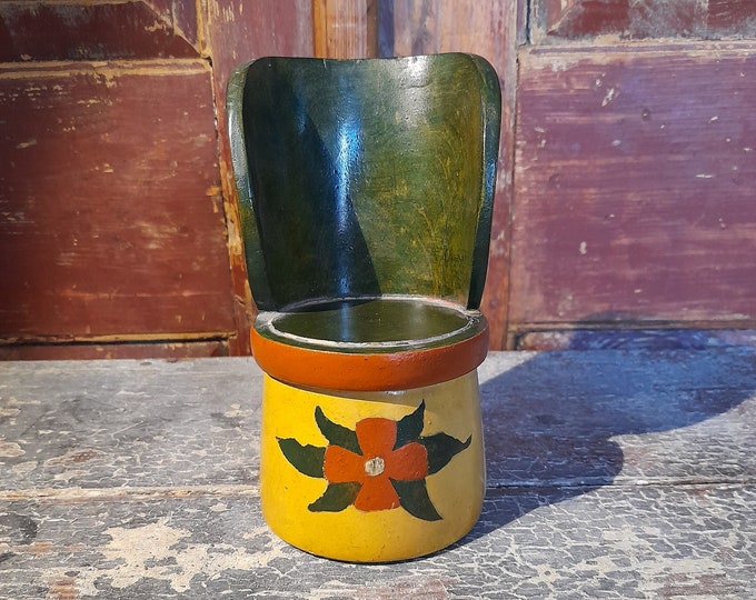 Authentic Handmade Norwegian Folk Art Kubbestol Cube Chair - Vintage Rosemaling Design