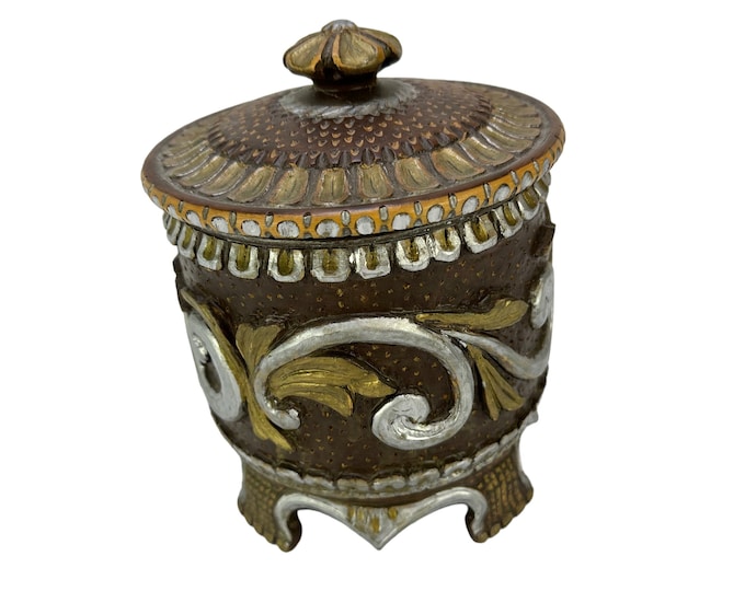 Old tobacco urn 1940s - Farmhouse primitive antiques - Scandinavian folkart hand carved Bentwood box