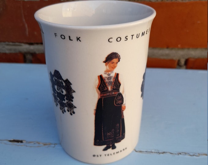 Norwegian coffe cup with Bunad motifs, Traditional folk costumes of Norway