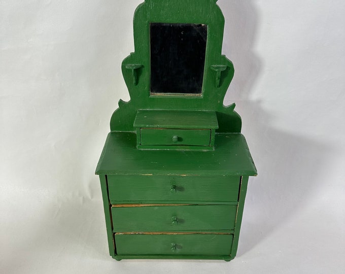 Vintage Norwegian Makeup Mirror with Jewelry Storage | Early 1900s Handmade 1920s Piece