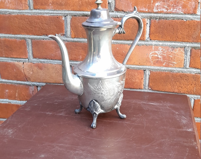 Old silver plated water pitcher, English antiques, Home decor, Handmade water jug, Old country decor.